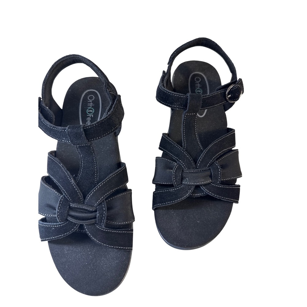 Orthofeet Black Orthopedic Comfort Wedge Sandals Womens 9 Medium 62037 B9 - Picture 2 of 10